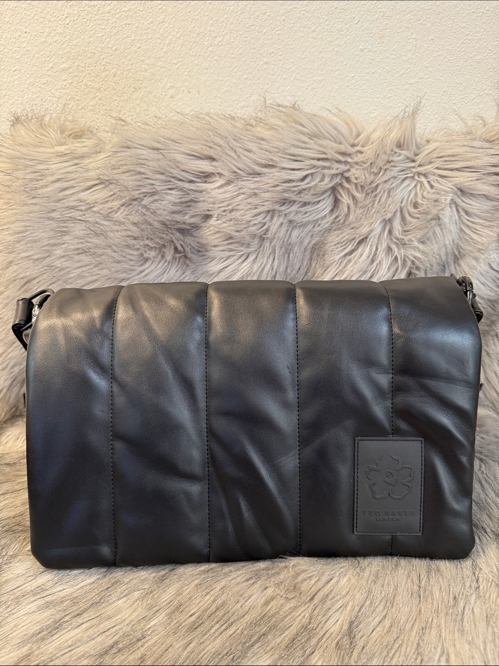 Ted Baker London Black Quilted Faux Leather Tote